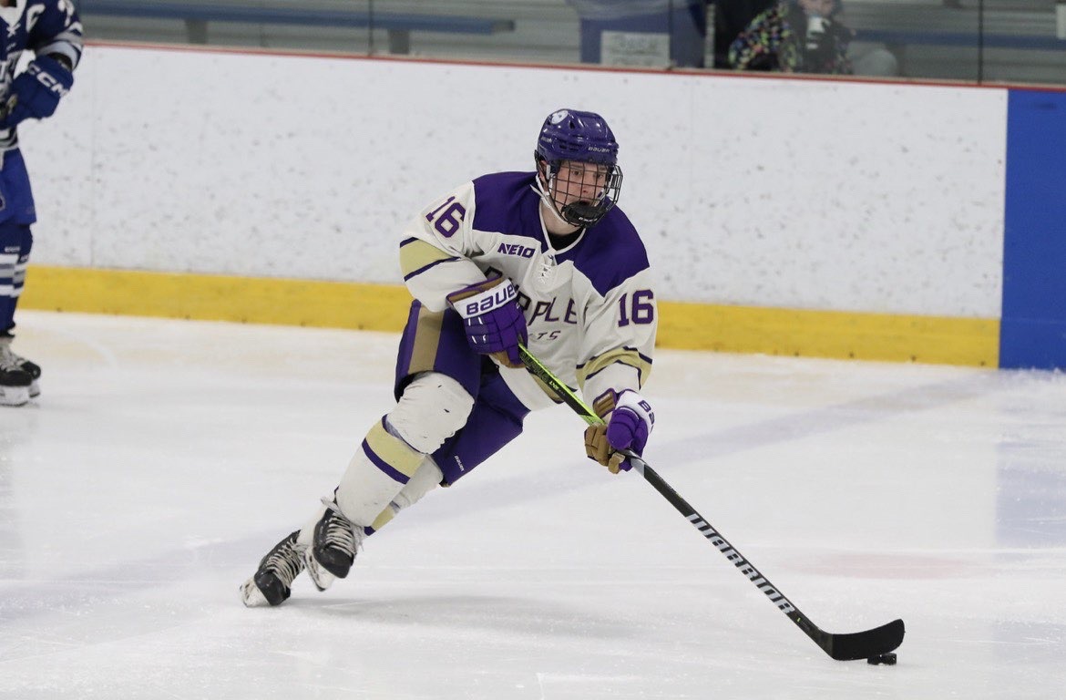 Hockey player skating with the puck